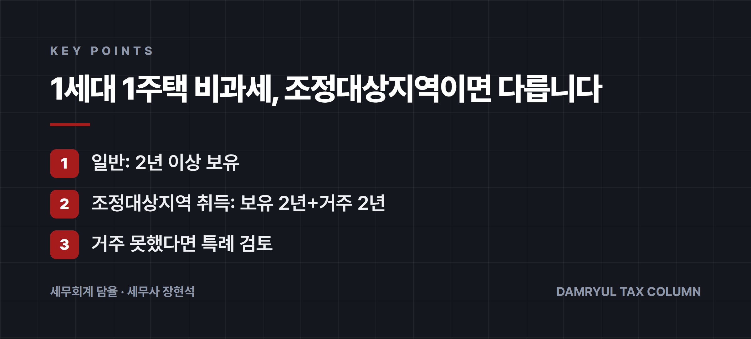 1세대 1주택 비과세, 조정대상지역이면 다릅니다