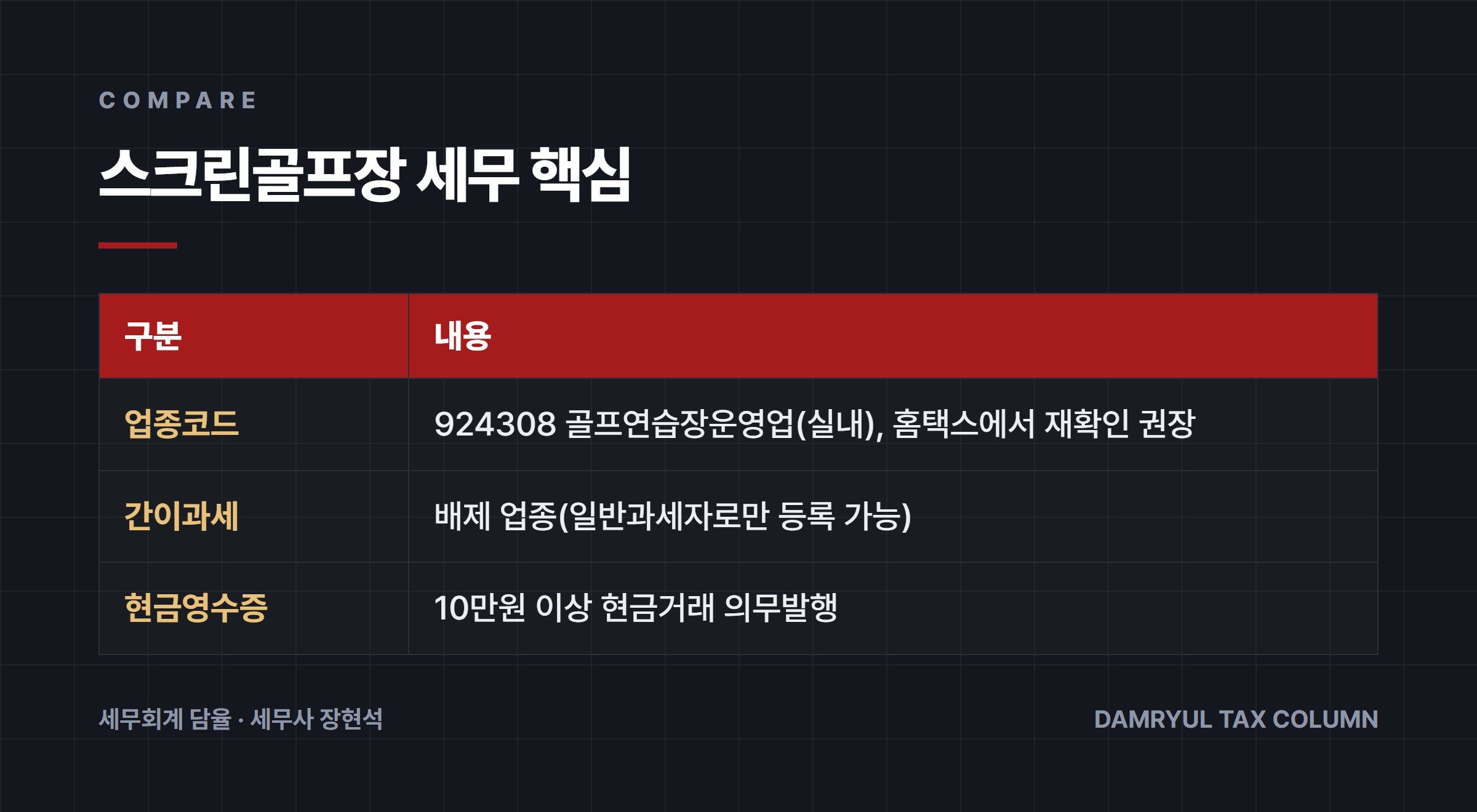 스크린골프장 세무 핵심